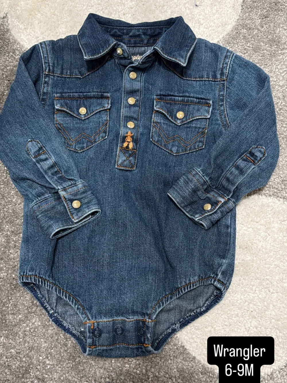 Wrangler Denim Blue Long-Sleeve Baby Bodysuit
